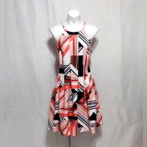 Vince Camuto Geometric Halter Fit & Flare Wedding Guest Cocktail Party Dress 12